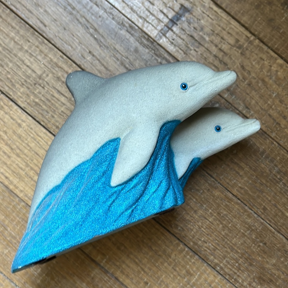 Vintage 95 double dolphin ceramic figure decor